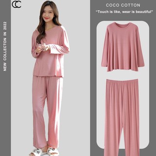 Bộ quần áo nữ thu đông dài tay COCOCOTTON mặc nhà cao cấp CC01