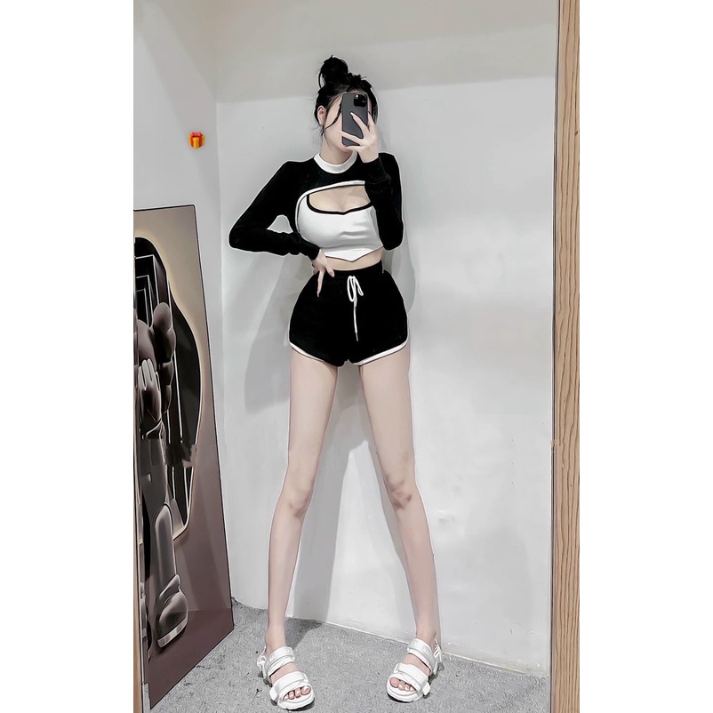set 3 món cá tính thể thao năng động, hở ngực quần short chất gân