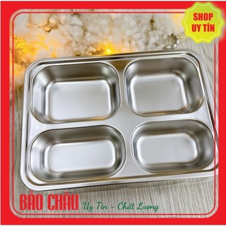 Khay ăn 4 ngăn nhỏ - khay cơm inox 4 ngăn lòng sâu - khay inox đựng thức ăn cho bé
