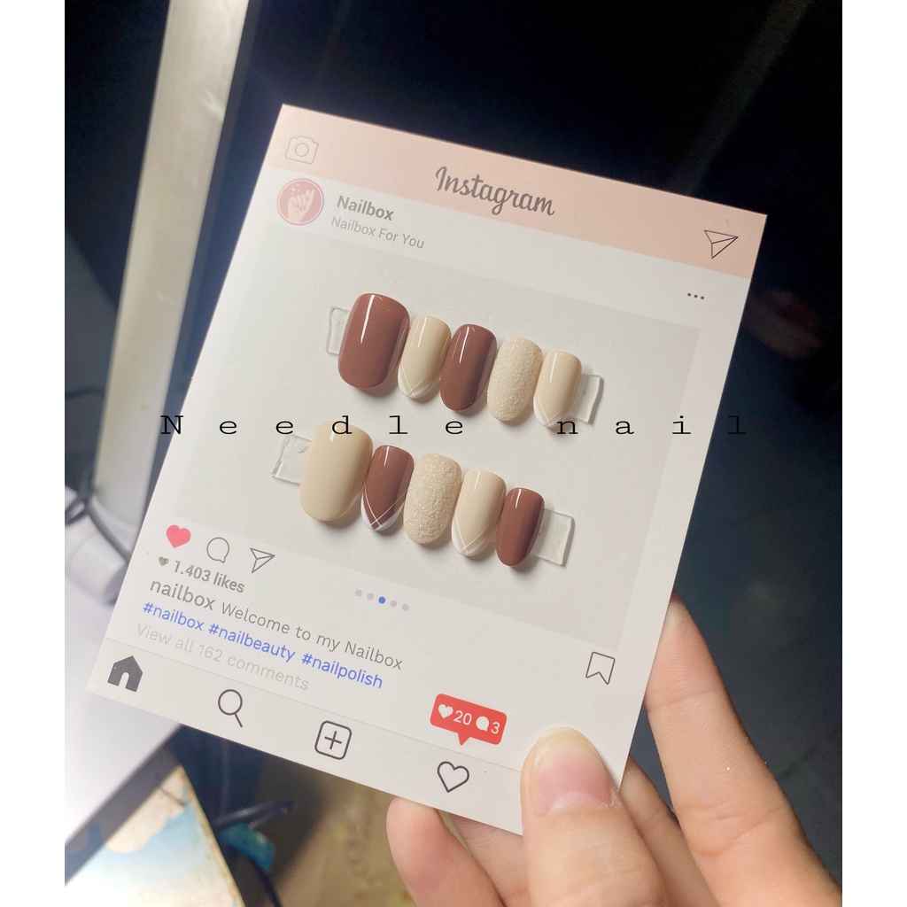 Sét nail box 10 móng tay giả form ngắn tự nhiên tặng keo dũa