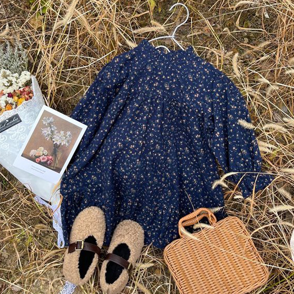 BEAR LEADER Đầm Tay Dài Họa Tiết Hoa Phong Cách Vintage Dành Cho Bé Gái