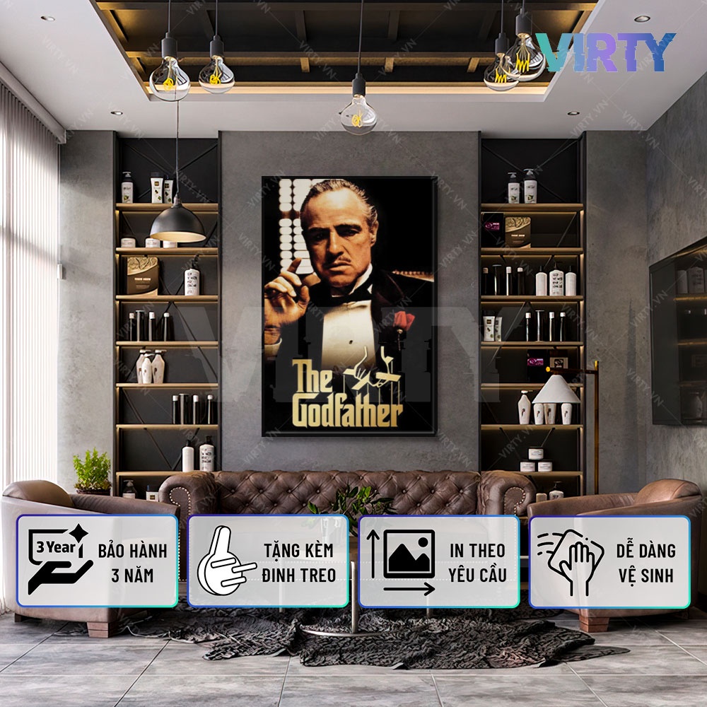 Tranh treo tường decor phòng ngủ VIRTY trang trí phòng khách, tranh canvas phim THE GODFATHER khung composite