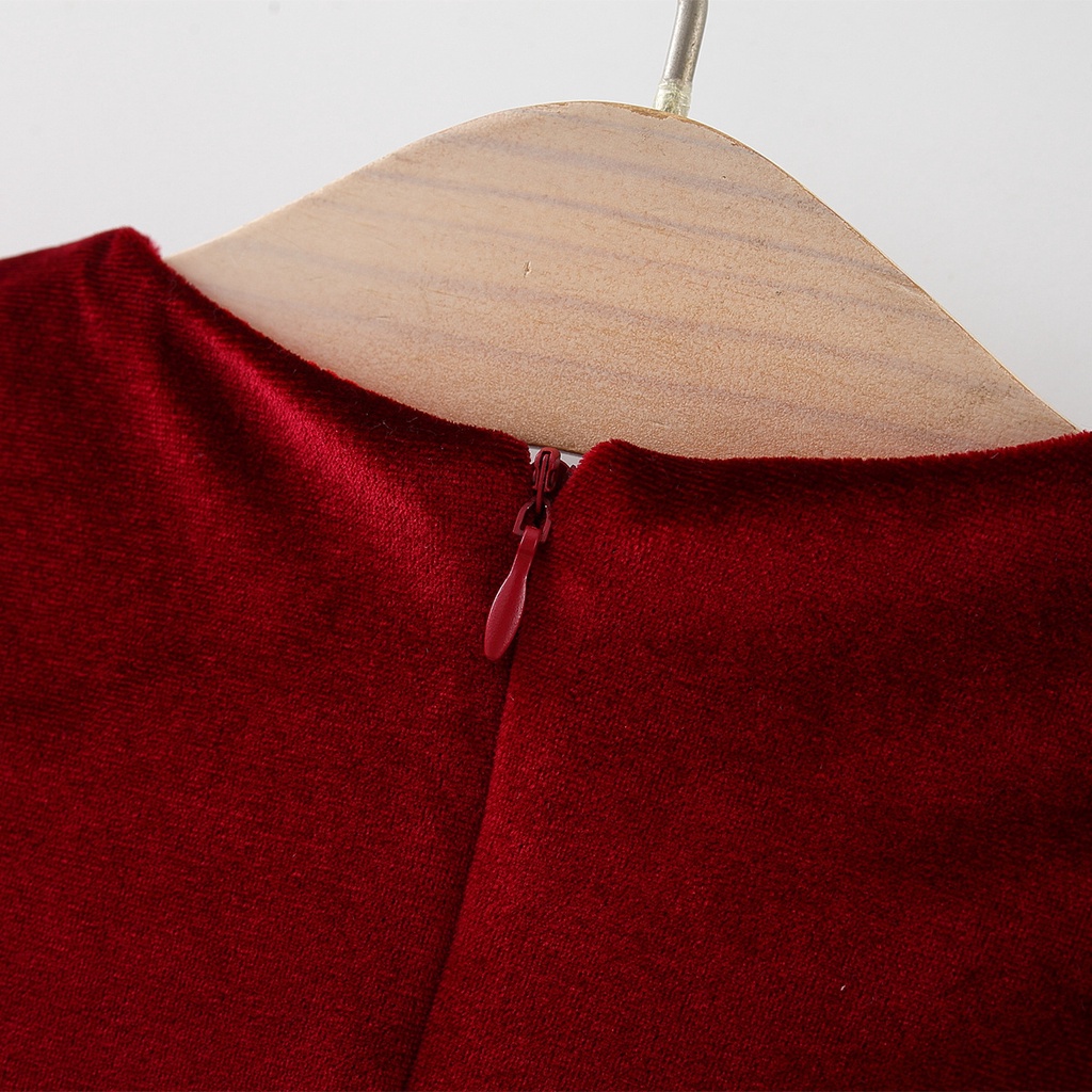 Váy công chúa bé gái dài tay babydoll phối voan MINTSCLOSET Mint's Closet màu đỏ cho bé 1 2 3 4 tuổi - GV0100