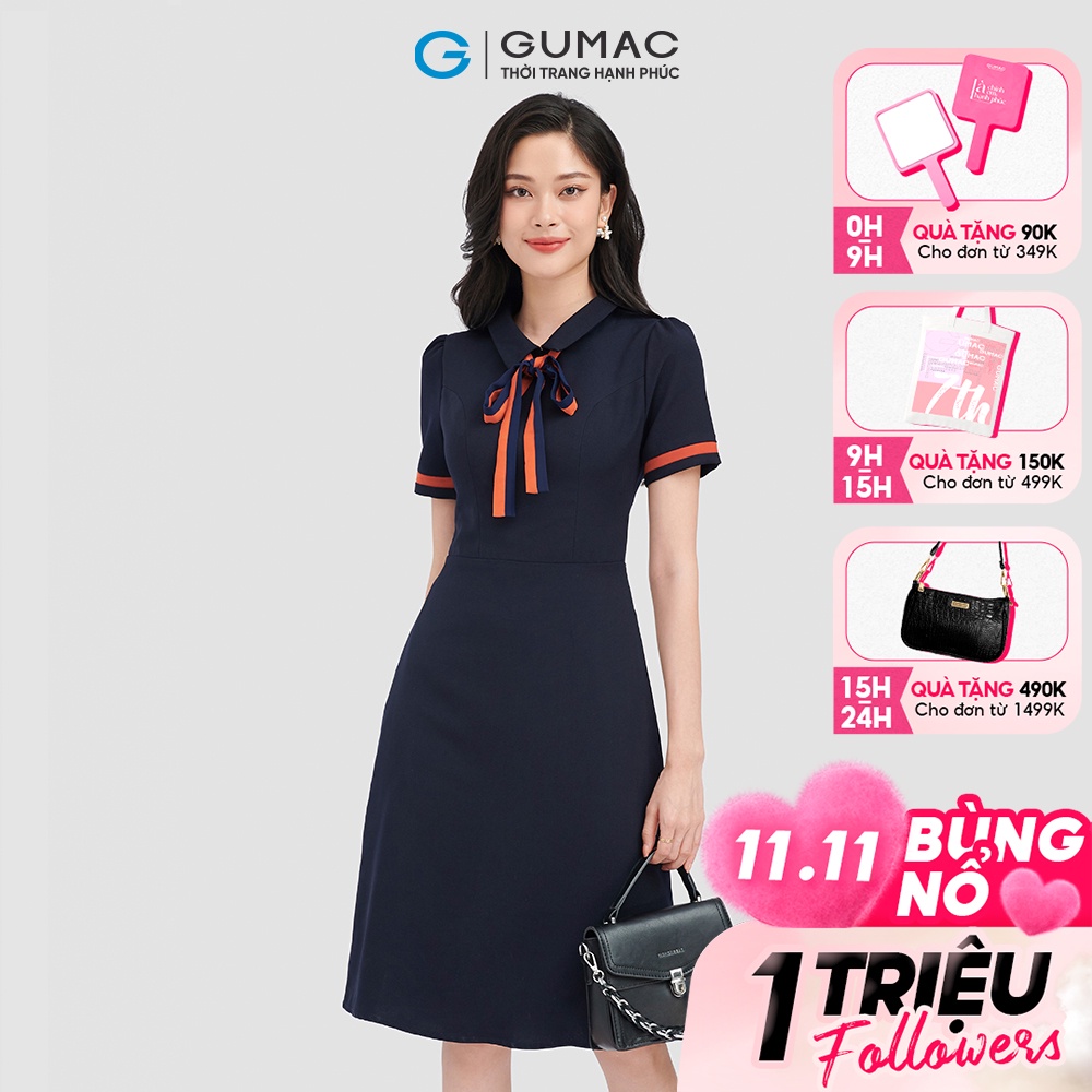 Đầm A nẹp tay phối thời trang GUMAC DC10072