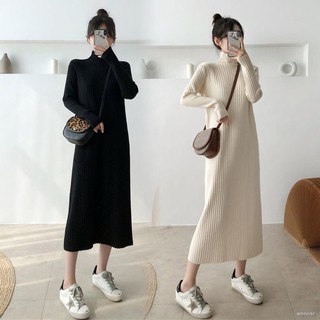Váy len suông dài tay bo, đầm suông thun len gân dáng dài thu đông tone màu siêu xinh