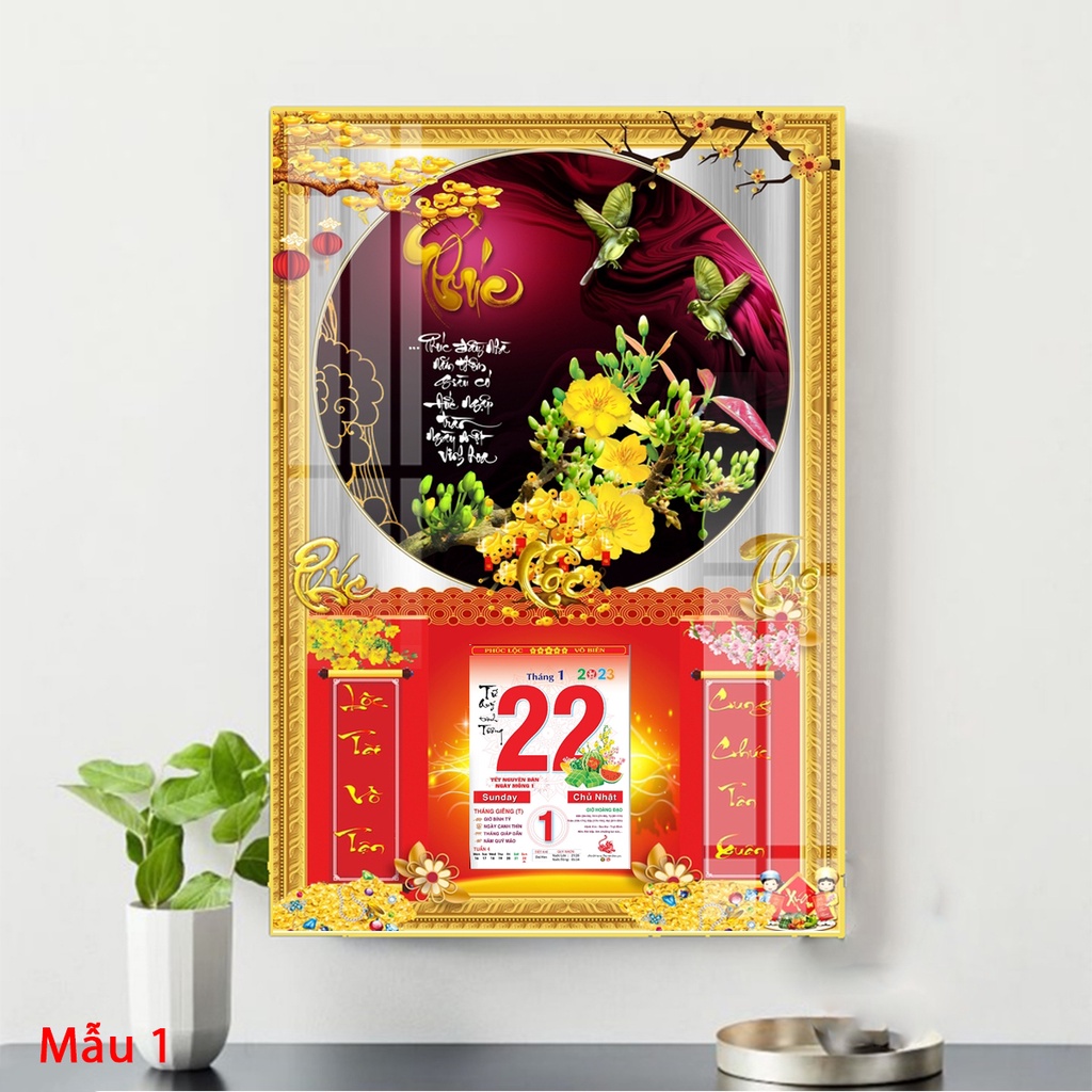 Tranh Lịch Gỗ Treo Tường Laminate Tráng Gương 2023 (40x60cm) - Chữ Thư Pháp