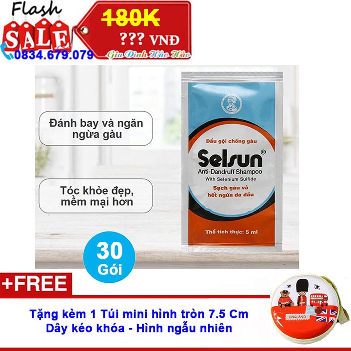 COMBO 30 GÓI DẦU GỘI CHỐNG GÀU SELSUN X 5ML- DATE MỚI 7/2025- TẶNG KÈM VÍ MINI MẪU NGẪU NHIÊN