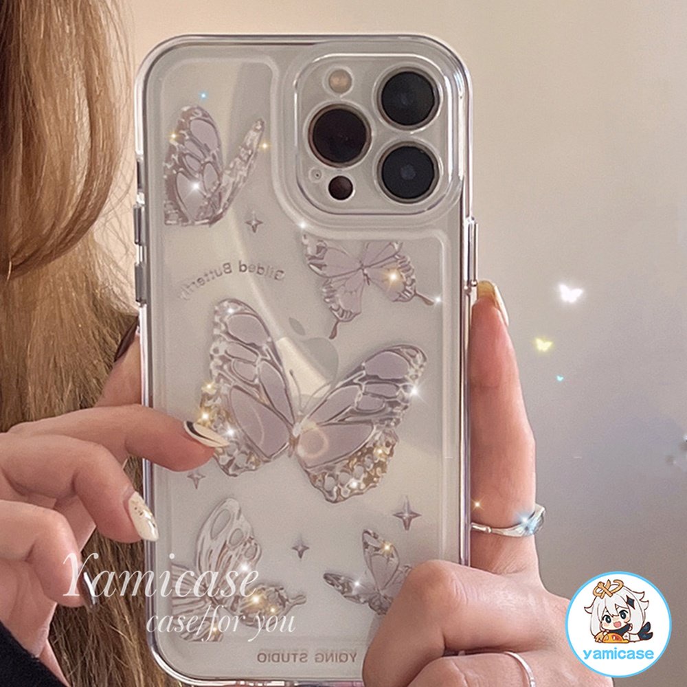 Ốp Điện Thoại TPU Mềm Trong Suốt Chống Sốc Chống Bụi Hình Bướm Lấp Lánh Cho IPhone 14 13 12 11 Pro Max X XR 8 7 Plus