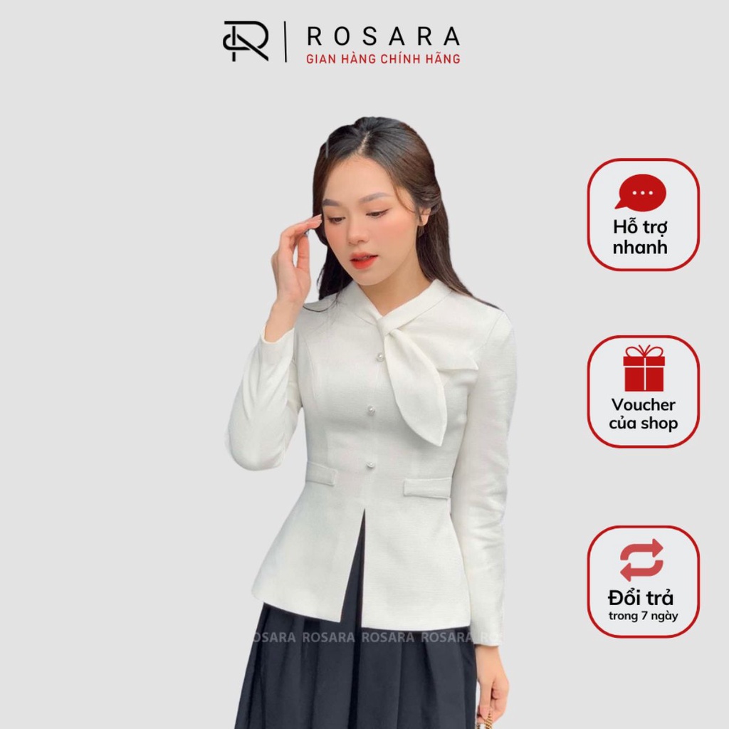 Áo Peplum Thiết Kế Màu Trắng Cổ Nơ Thời Trang Nữ Công Sở Sang Chảnh Rosara G123