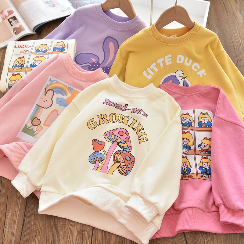 Áo sweater Cổ Tròn Họa Tiết Hoạt Hình Xinh Xắn Theo Phong Cách Xuân Thu Dành Cho Bé