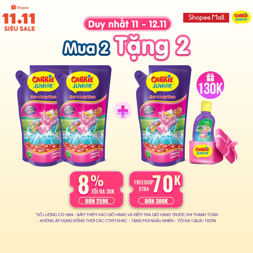 Combo 2 Túi Sữa Tắm Carrie Junior Cho Bé Hương Cheeky Cherry 500G