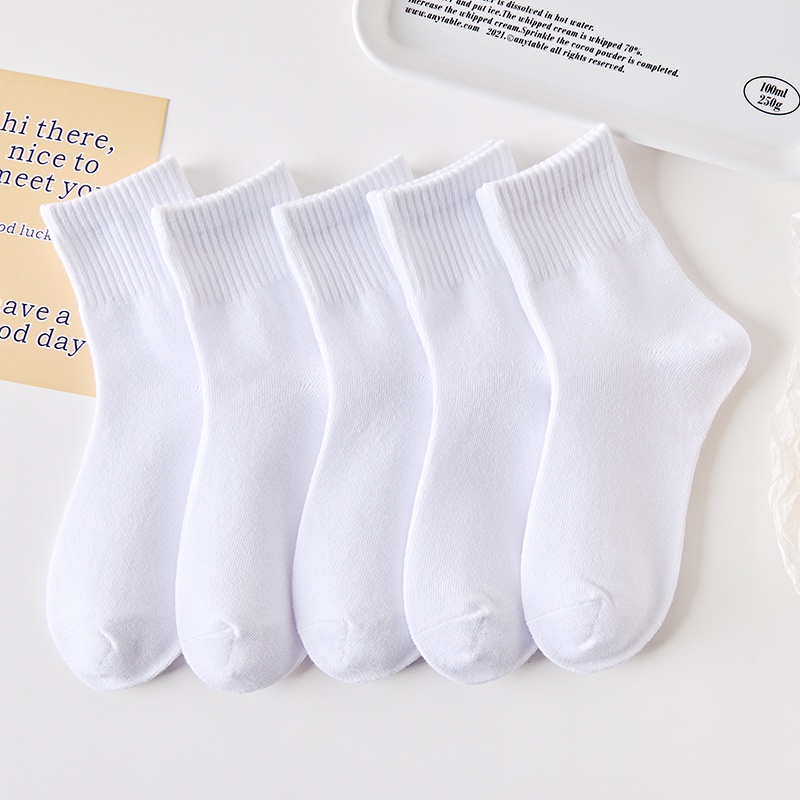 Set 5 Đôi Vớ Thể Thao Bằng Vải Cotton Màu Trắng Trơn Dành Cho Bé Trai Và Bé Gái