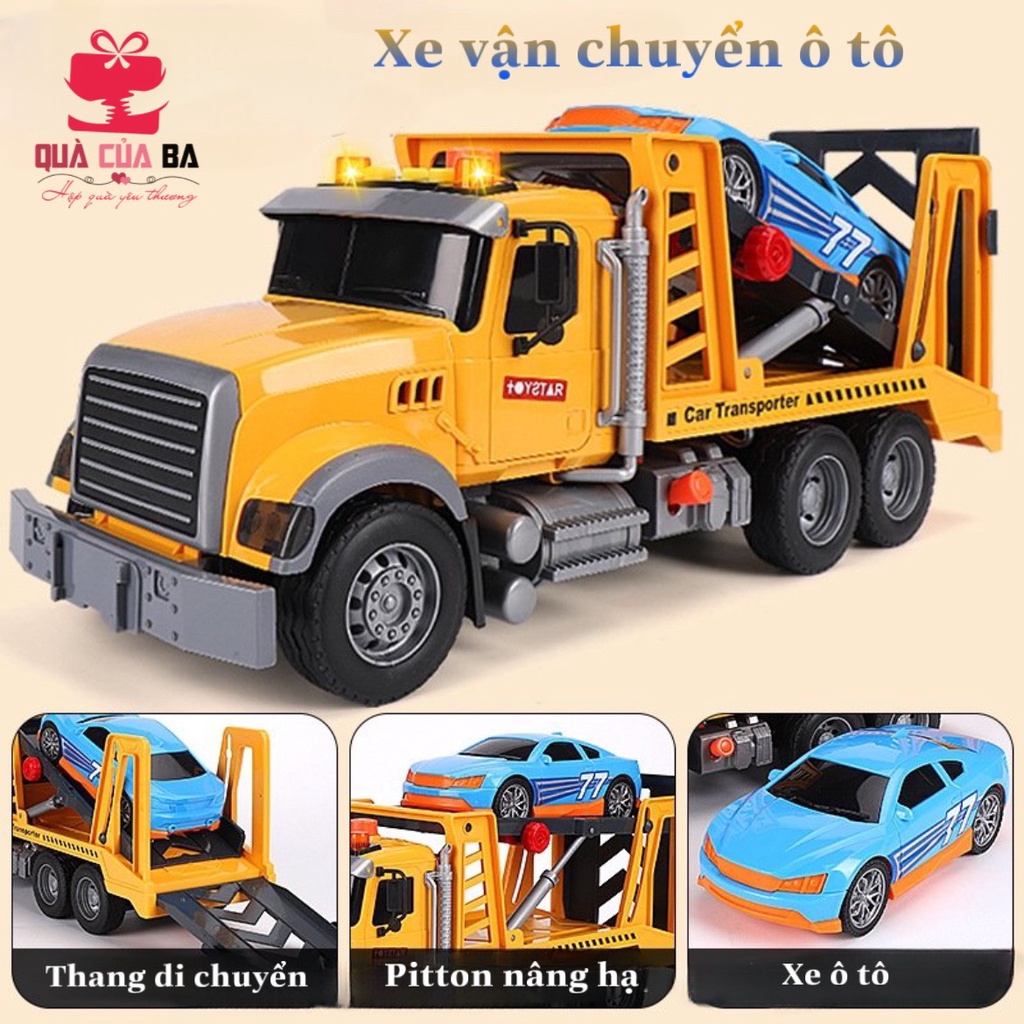 Xe đồ chơi vận chuyển ô tô, có nhạc, đèn, pitton nâng hạ đa năng cho bé
