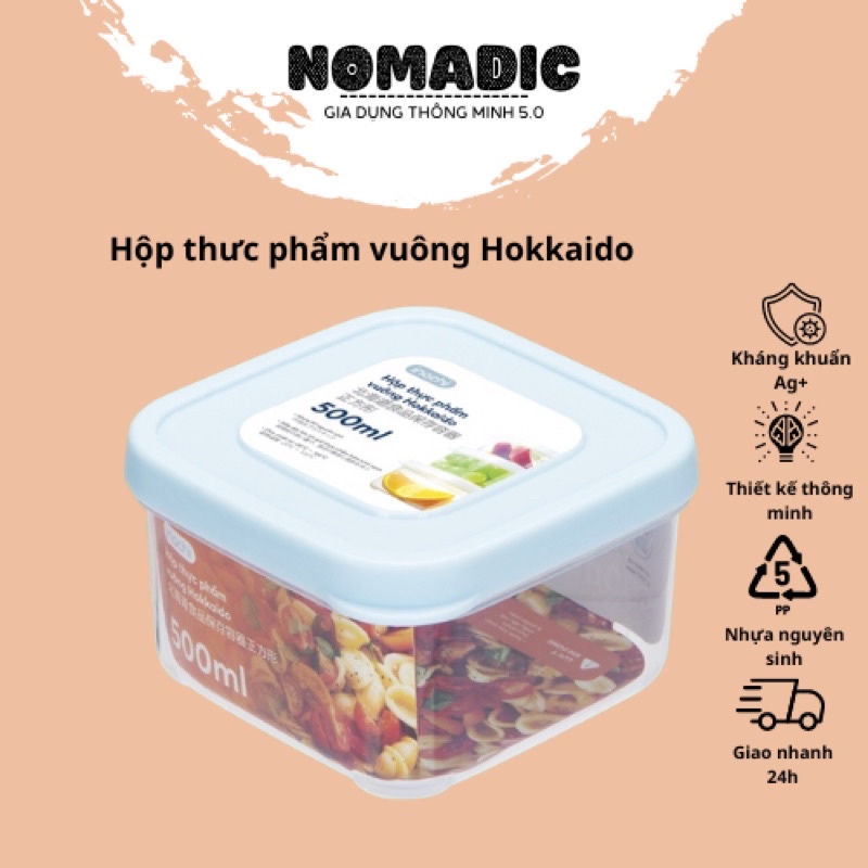 Hộp thực phẩm VUÔNG 500ml sử dụng đựng đồ ăn tủ lạnh, lò vi sóng, nồi chiên không dầu INOCHI. GIAO MÀU NGẪU NHIÊN