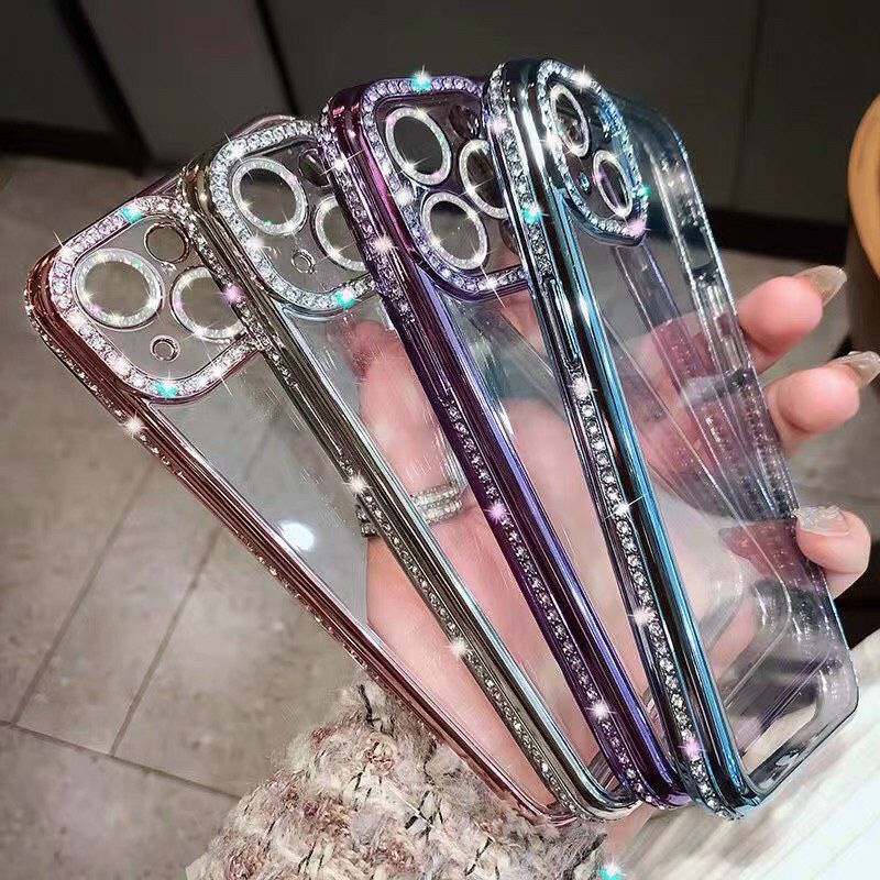 Ốp lưng 14 pro max , 14 pro , 13 pro max _ Ốp lưng trong camera nhũ viền gắn đá hiệu MIYURI