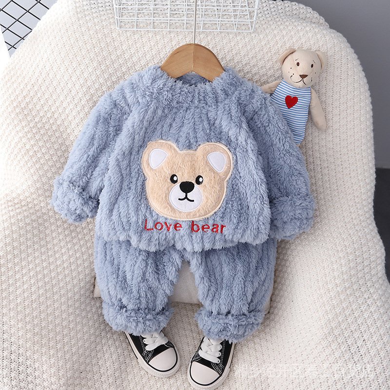 Bộ Đồ Ngủ Liền Thân Vải Lông Cừu Dày In Hoạt Hình Dễ Thương Thời Trang Thu Đông Cho Bé Trai M7V