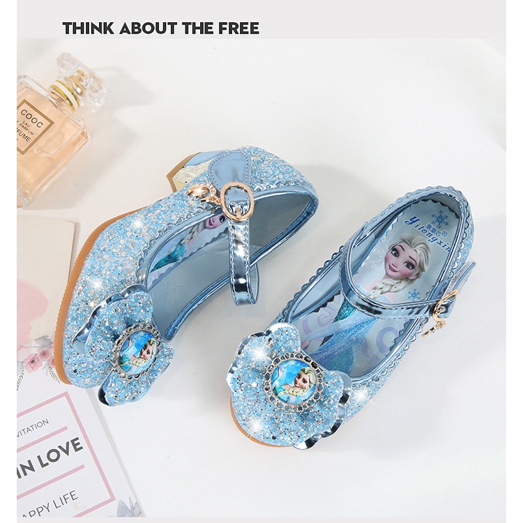 Giày công chúa cho bé gái Elsa cao gót kiểu dáng búp bê bít mũi