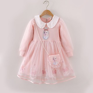 [Order Taobao] Đầm Công Chúa Váy Elsa Tay Dài Cổ Búp Bê Thời Trang Mùa Thu Đông Mới Kèm Túi Elsa Dành Cho Bé Gái