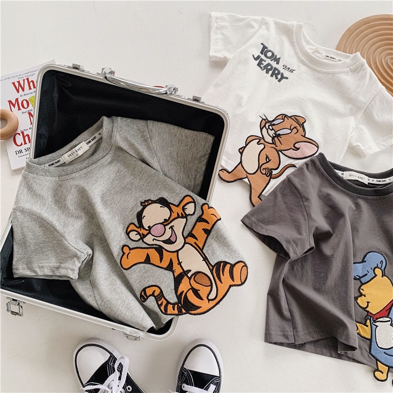 ☍Áo Thun Cotton Ngắn Tay Họa Tiết Hoạt Hình Thời Trang Mùa Hè Hàn Quốc 2022 Dành Cho Bé Trai