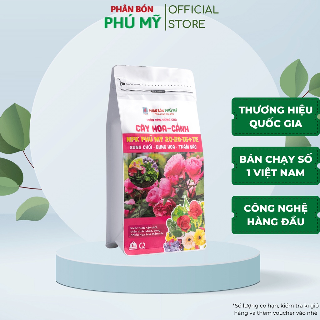 Phân Bón NPK Phú Mỹ Cho Cây Hoa Cảnh 20-20-15+TE Túi 1kg, Phân Bón Cung Cấp Chất Dinh Dưỡng Vi Lượng Cho Hoa