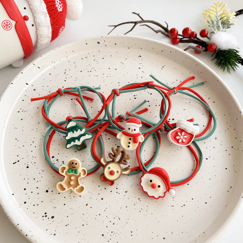 Dây Buộc Tóc Cao Su Co Giãn Hai Màu Sắc Phong Cách Giáng Sinh