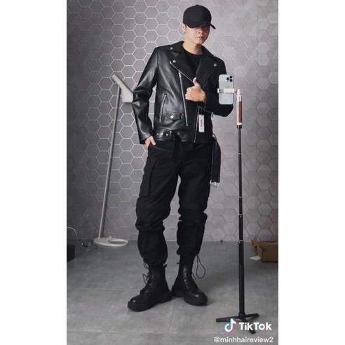 Áo khoác da biker AGUSS Fullbox, chất da nhân tạo nhập khẩu cao cấp | Áo da biker jacket đen