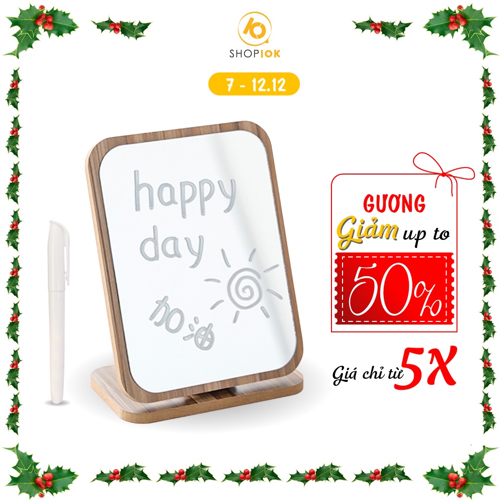 Gương gỗ để bàn cute, gương gỗ trang điểm Hàn Quốc đi kèm bút dạ trắng siêu xinh - SP004016