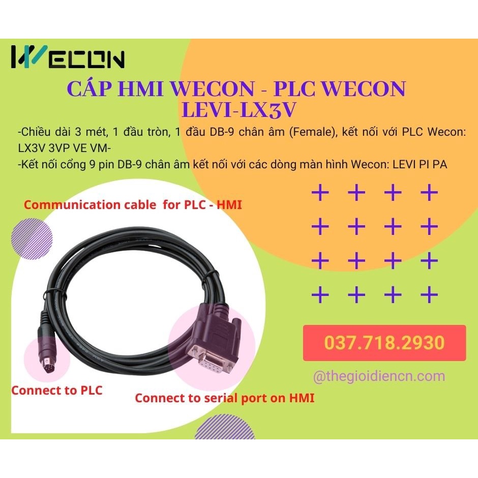 Cáp HMI Wecon với PLC Wecon LEVI-LX3V, Cáp kết HMI Wecon với PLC WECON, Mitsubishi, cáp màn hình WECON