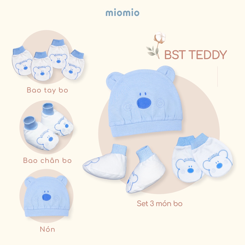 Bao Tay, Chân Bo, Nón, Set 3 Món Bo Sơ Sinh MIOMIO, Họa tiết: Gấu Mây, Teddy, Ngôi Sao, Gà, Hươu, Nai cho Bé, Vải Cotton