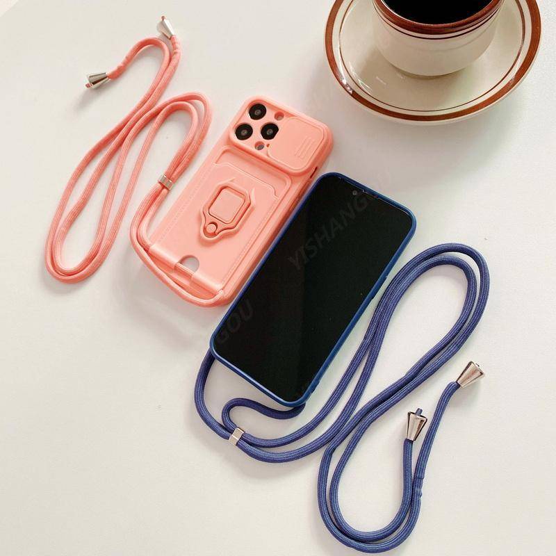 Ốp Điện Thoại Có Ngăn Đựng Thẻ Và Dây Đeo Cổ Cho iPhone 14 13 12 Pro Max Plus