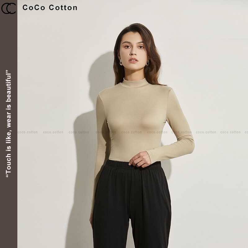 Áo giữ nhiệt nữ thun dài tay COCOCOTTON cao cấp CC02