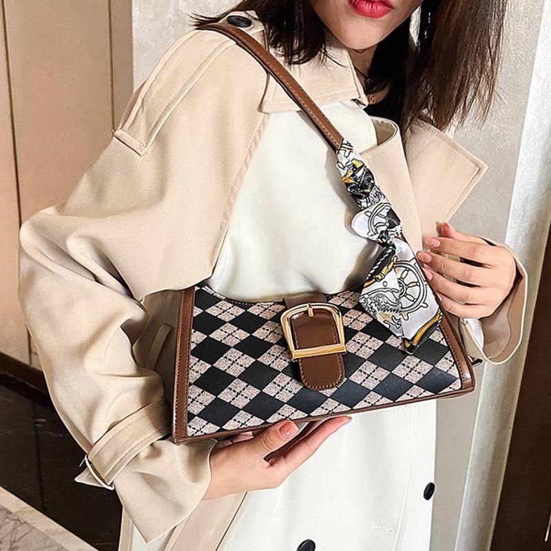 Túi Đeo Vai Bằng Lụa Họa Tiết Hình Thoi Phong Cách retro Thời Trang Cho Nữ