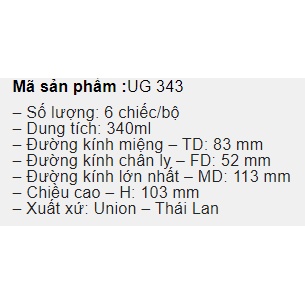 Bộ 6 Cốc thủy tinh có quai uống trà nóng kèm đĩa kê chính hãng ThaiLan UG 343 UG 310 UG 325