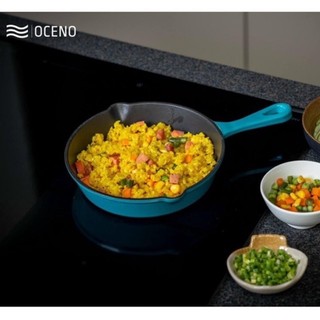 Chảo gang bếp từ oceno thương hiệu pháp có vòi rót màu xanh / màu hồng siêu sang trọng