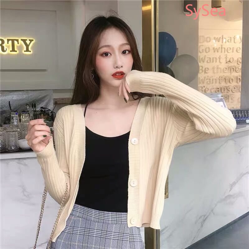 Áo Khoác Cardigan Dệt Kim Tay Dài Cổ Chữ V Dáng Ôm Phong Cách Hàn Quốc Thời Trang Mùa