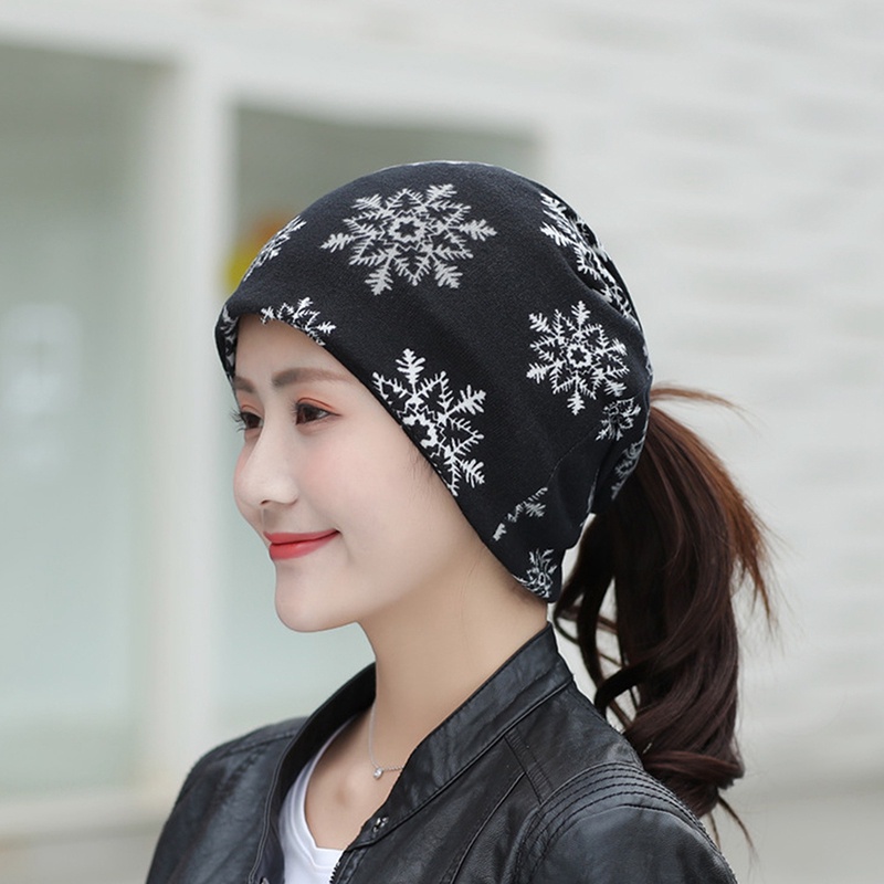 Mũ Beanie Họa Tiết Bông Tuyết Phong Cách Hip Hop Thời Trang Mùa Đông Cho Nữ WY1