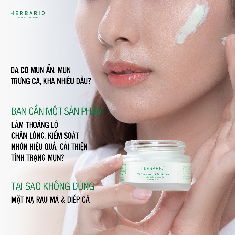 Mặt nạ Rau Má & Diếp Cá giảm dầu, mụn Herbario 30ml thuần chay