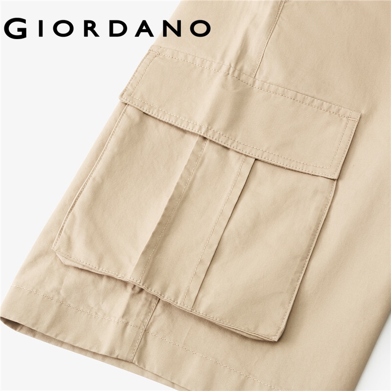 Quần short Giordano 01102302 ống rộng cạp trung bình chất liệu cotton thoải mái phối túi hộp thời trang mùa hè cho nam