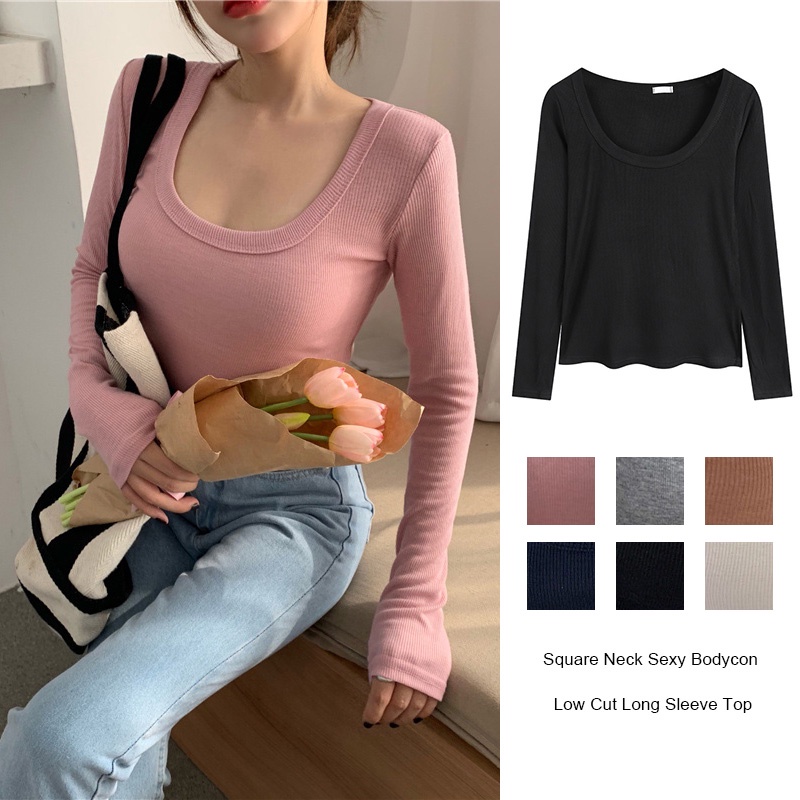 MELVILLE Áo croptop nữ cổ vuông tay ngắn dáng ôm ,croptop tay dài nữ cổ vuông ngắn tay ôm body