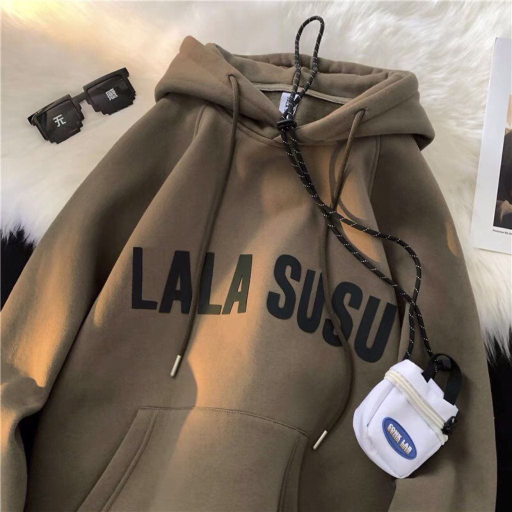 Áo khoác hoodie unisex Lala Susu - Myndi_clothes - Áo có mũ form rộng chất vải nỉ bông phong cách ullzzang 3 màu
