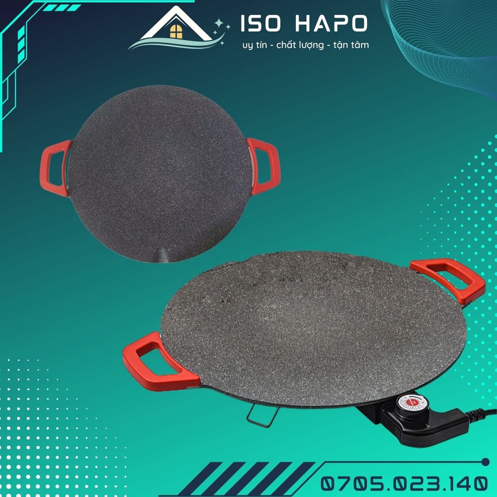 Chảo điện nướng BBQ bằng đá núi lửa không dầu chống dính size 36cm, Chảo đá nướng điện đa năng không khói tiện lợi