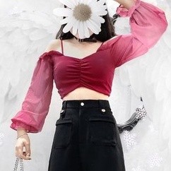 The fance | áo croptop trễ vai tay voan tulip off shoulder