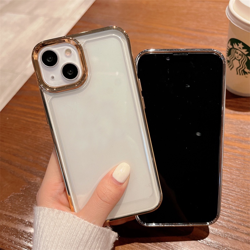 Ốp Điện Thoại TPU Trong Suốt Mạ Viền Cho iPhone 14 13 12 11 Pro Max