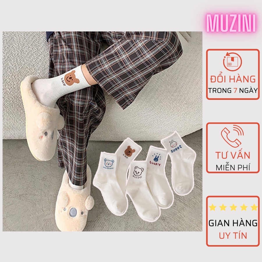 Set 5 tất nữ Muzini vớ cổ cao trắng phong cách Hàn Quốc đáng yêu TN251