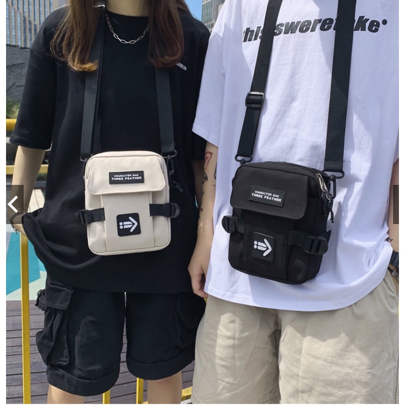 Túi vải mini tote canvas đeo chéo năng động cá tính phong cách Harajuku Nhật Bản dành cho nam nữ