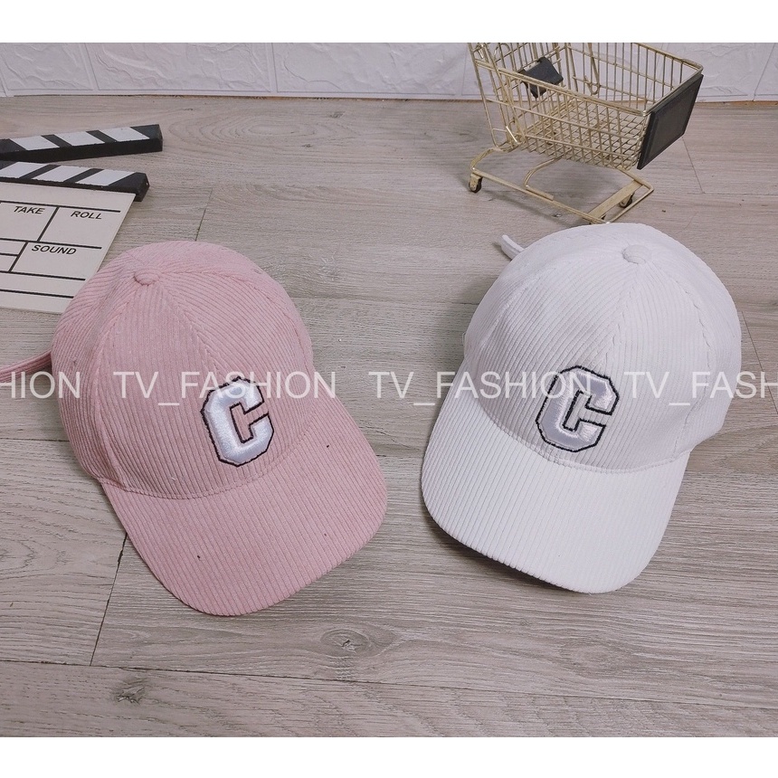 Nón Lưỡi Trai Nam Nữ Chất Nhung Gân Tăm Thêu Chữ C Nhiều Màu BL135