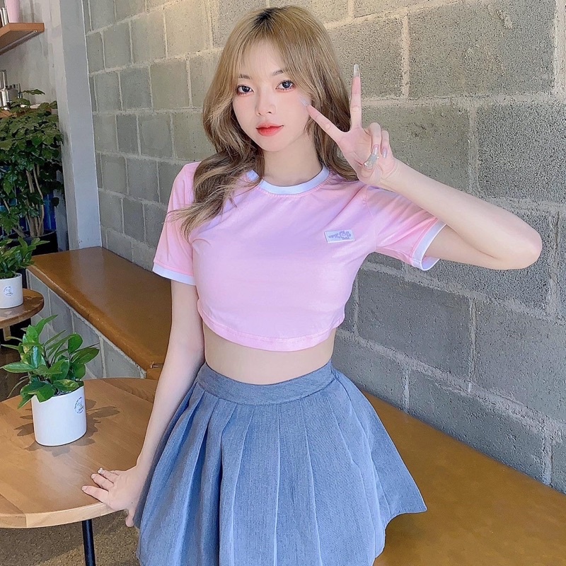 UPZ Áo Thun Croptop Viền (3 Màu)