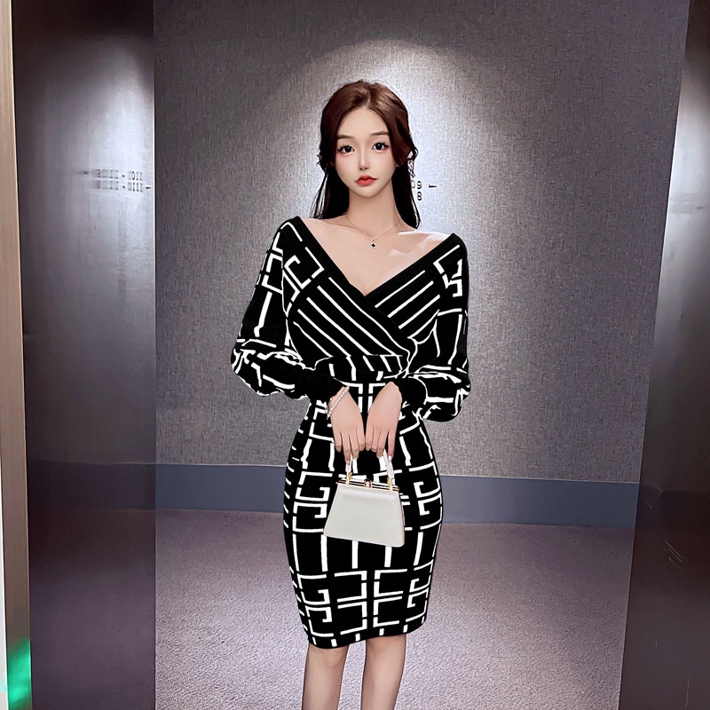 Đầm Dệt Kim Cổ Chữ V Phong Cách Thời Trang Pháp Dành Cho Nữ