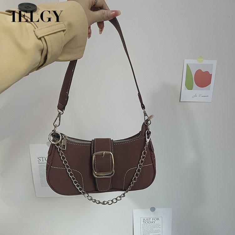 Túi Xách Mềm Bề Mặt Nhám Phối Dây Xích Phong Cách retro Cho Nữ