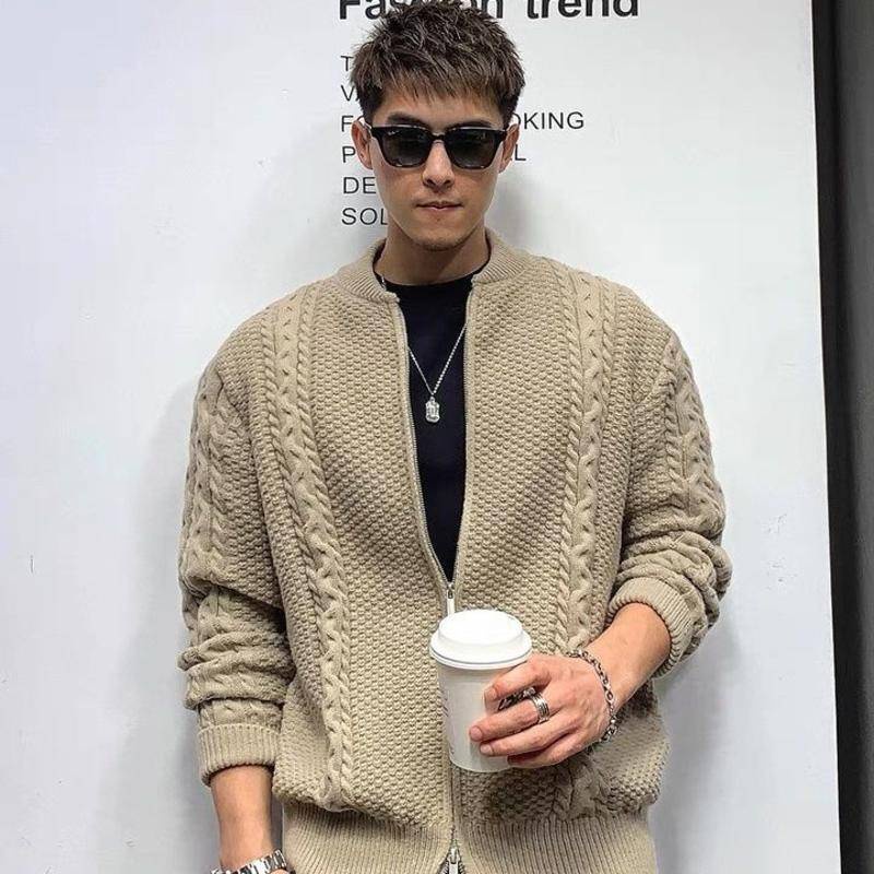Áo Khoác Len Cardigan Cổ Đứng Phong Cách Hàn Quốc Cho Nam
